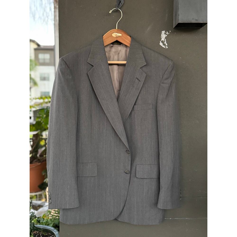 Vintage Adams Row Made in USA Mens 44R 2-Button Blazer Sport Coat Grey Pinstripe
